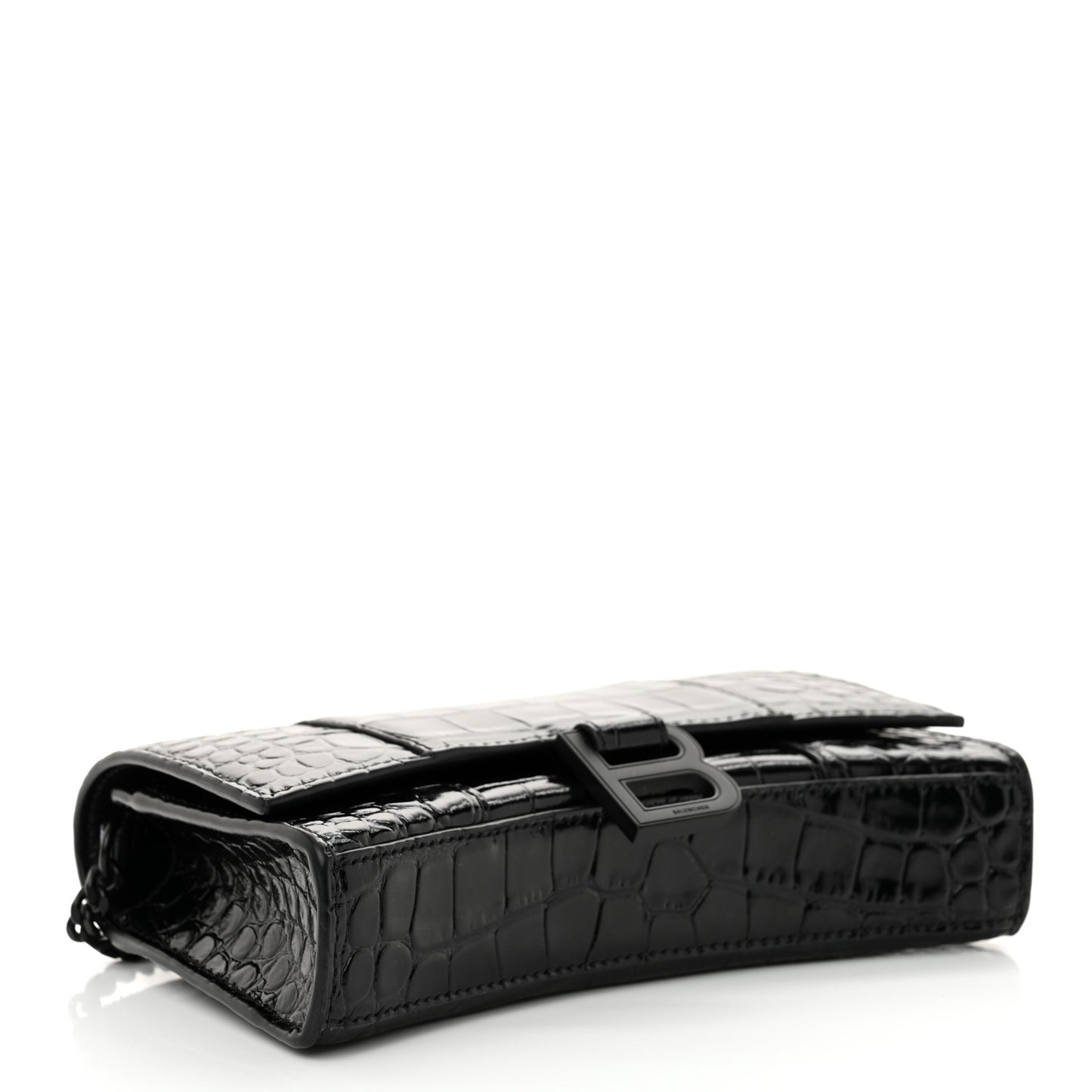 Shiny Calfskin Monochrome Crocodile Embossed Hourglass Chain Bag Black