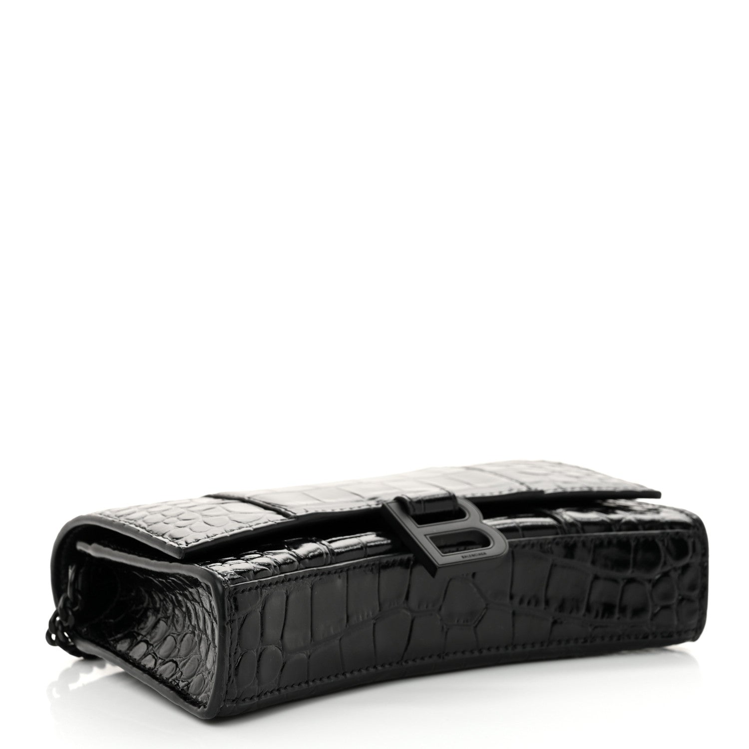 Balenciaga Shiny Calfskin Monochrome Crocodile Embossed Hourglass Chain Bag Black 4 of 13