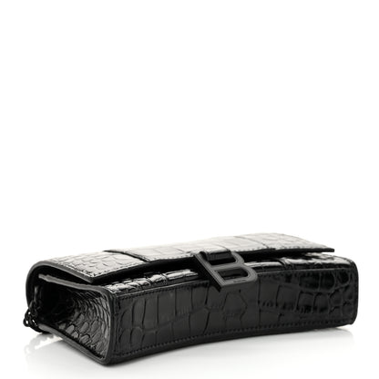 Balenciaga Shiny Calfskin Monochrome Crocodile Embossed Hourglass Chain Bag Black 4 of 13