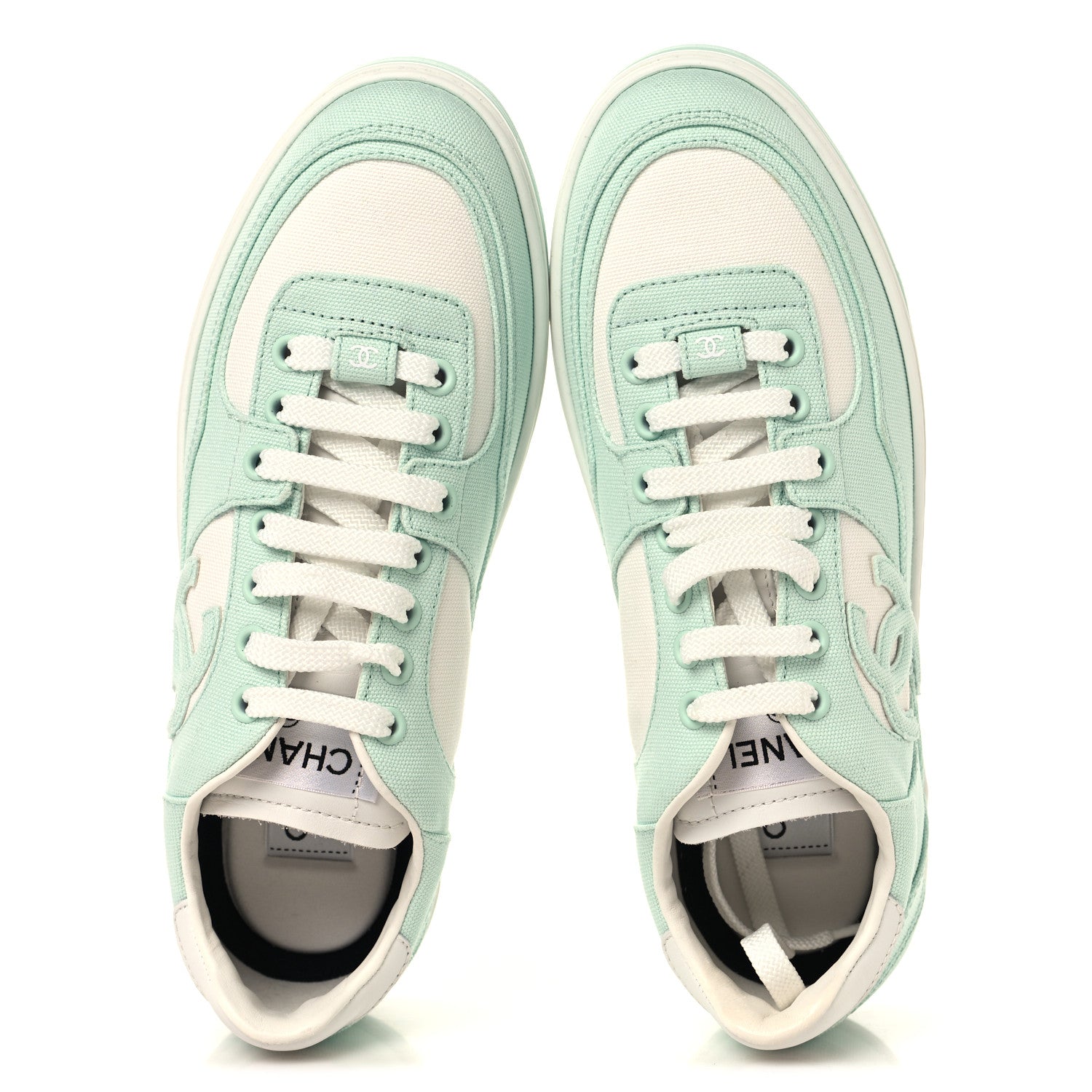 Chanel Cotton Sneakers 38.5 Light Turquoise White 2 of 9