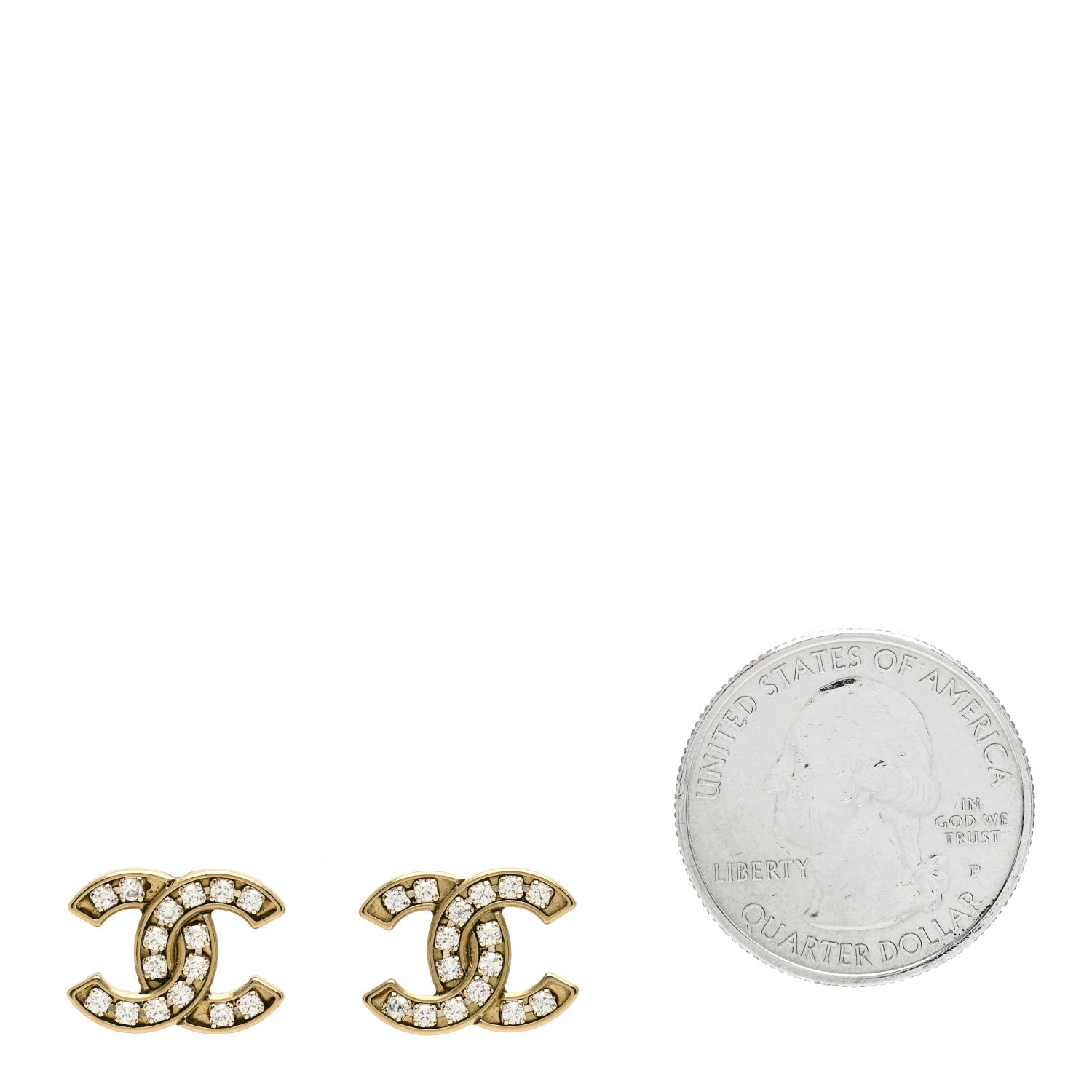 Chanel Matte Metal Crystal CC Earrings Gold 2 of 4