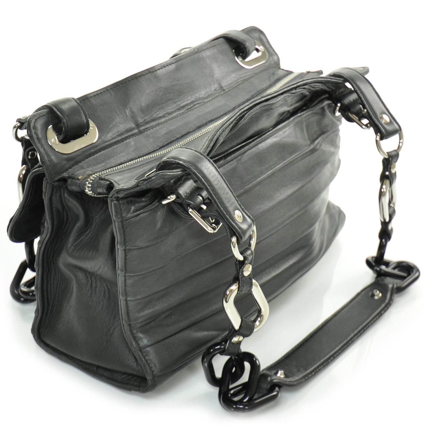 Leather Suede Stingray Cherche Midi Chain Link Bag Black