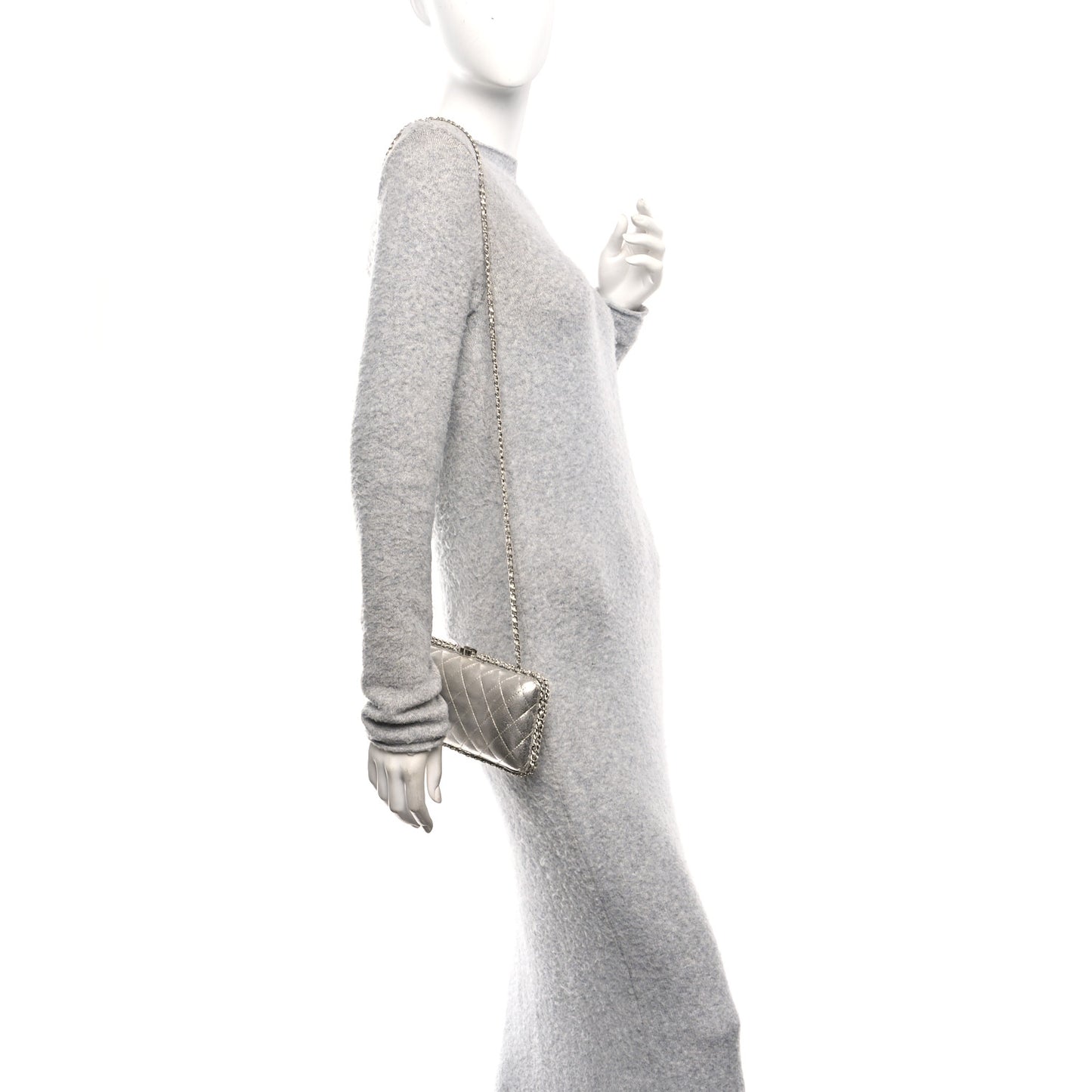 Metallic Lambskin Small Chain Around Clutch Silver