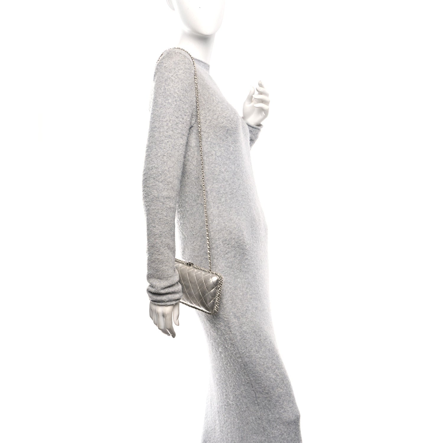 Chanel Metallic Lambskin Small Chain Around Clutch Silver 2 of 10