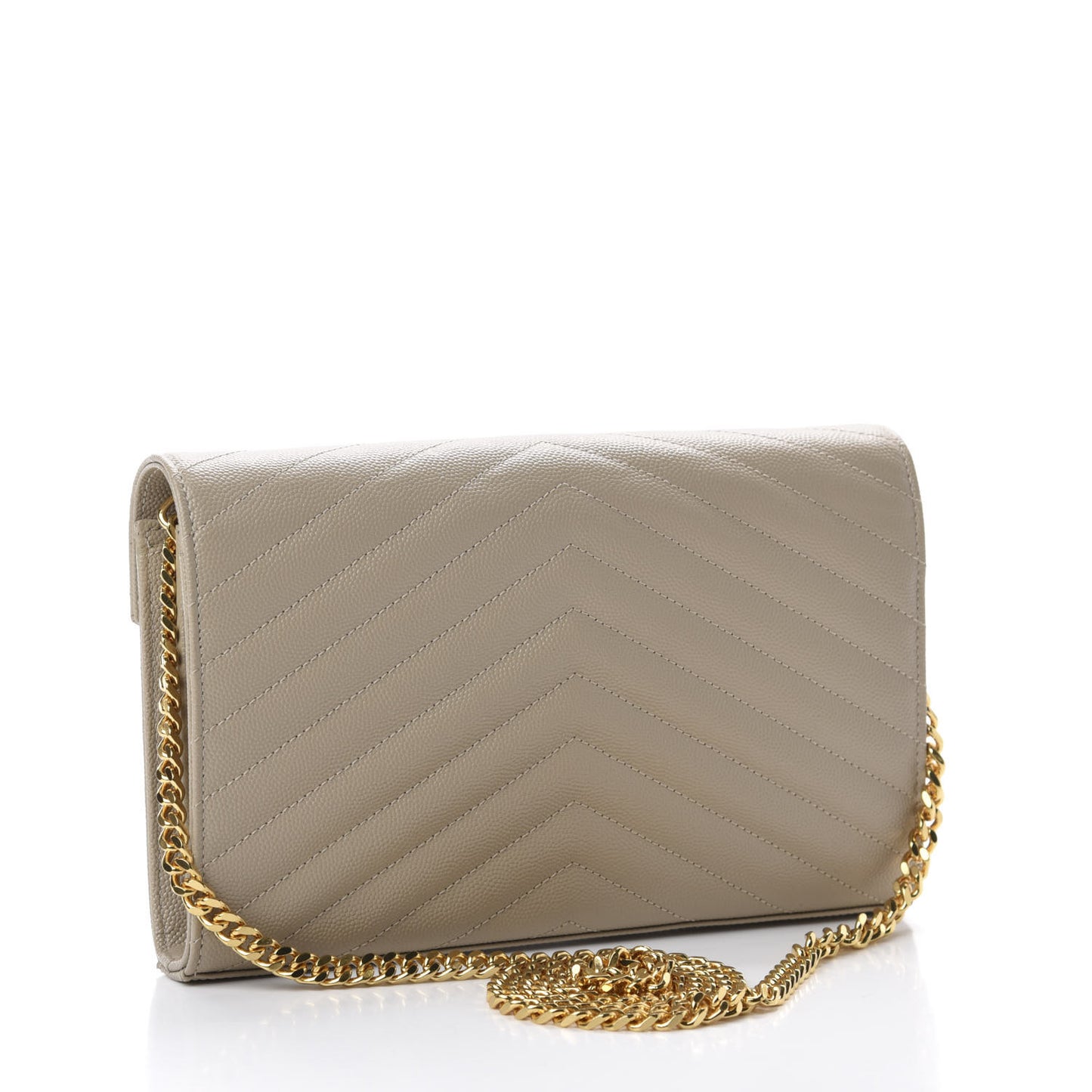 Grain De Poudre Matelasse Chevron Monogram Chain Wallet Dark Beige