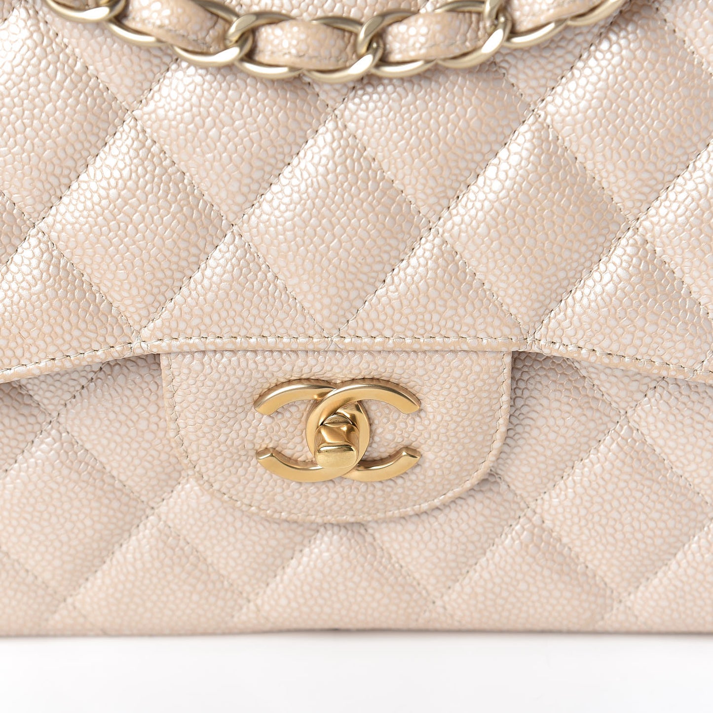 Pearly Caviar Quilted Jumbo Double Flap Light Beige