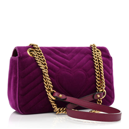 Gucci Velvet Matelasse Small GG Marmont Shoulder Bag Fuchsia Violet Cyclamen 3 of 18