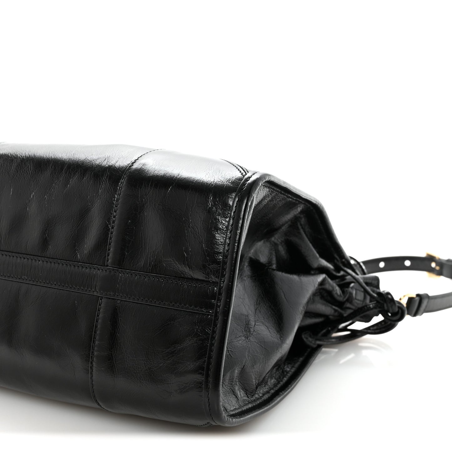 Glossy Calfskin Triangle Large Bonnie Shoulder Bag Black