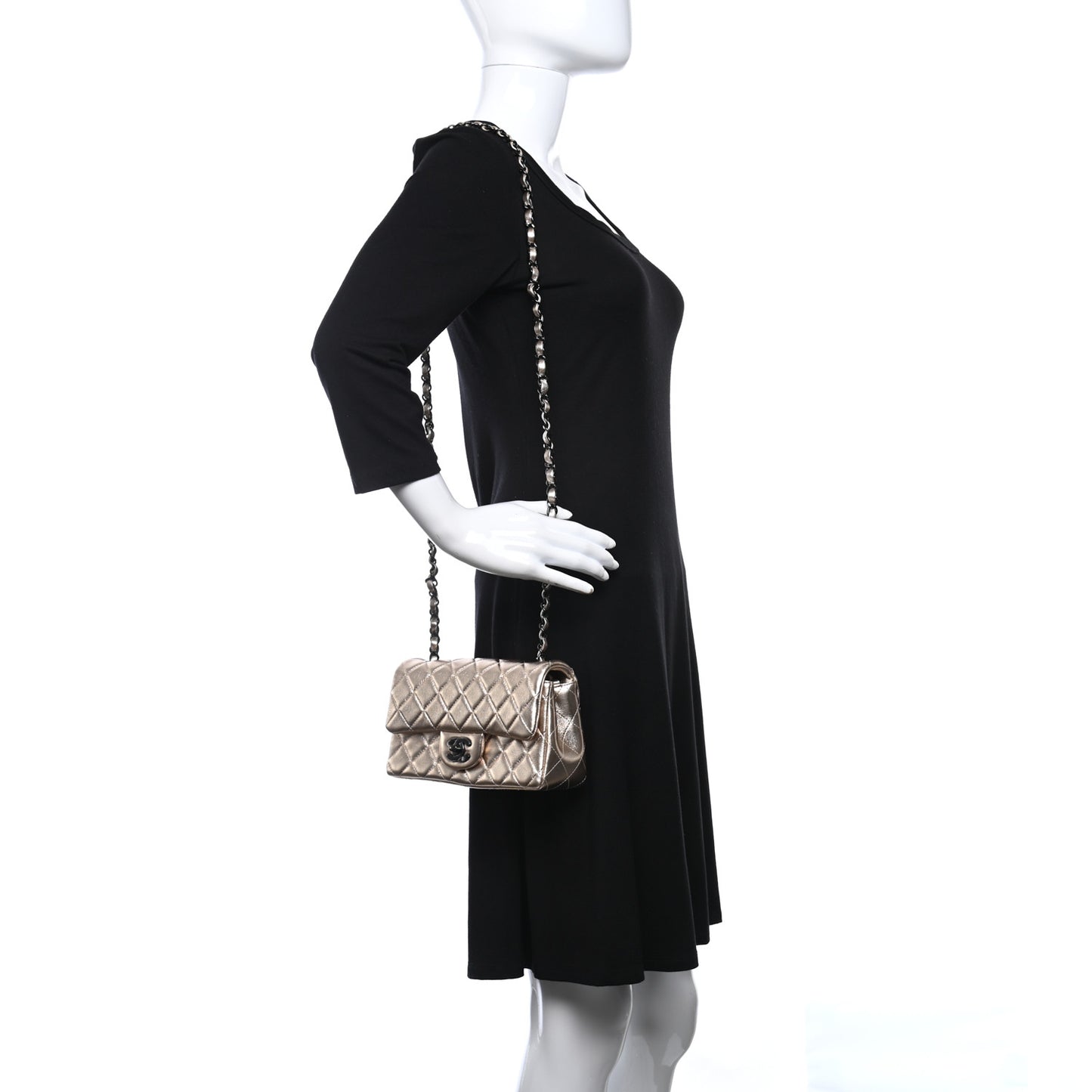 Metallic Lambskin Quilted Mini Rectangular Flap Gold Black