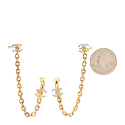 Chanel Crystal Chain CC Climber Earrings Gold 2 of 4
