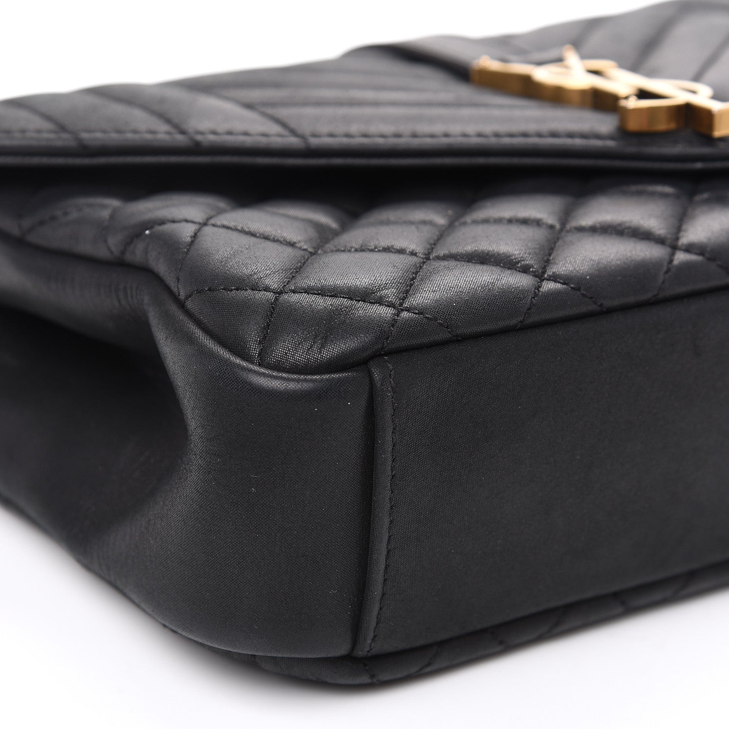 Saint Laurent Calfskin Mixed Matelasse Triquilt Medium College Bag Black 8 of 12