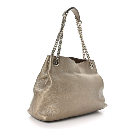 Gucci Metallic Pebbled Calfskin Medium Soho Chain Shoulder Bag Golden Beige 3 of 11