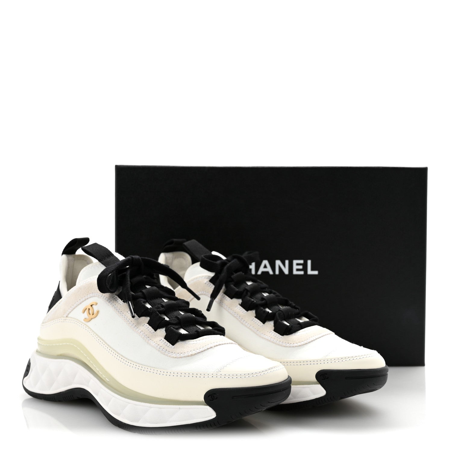 Chanel Velvet Calfskin Mixed Fibers CC Sneakers 37.5 Ivory Black 9 of 9