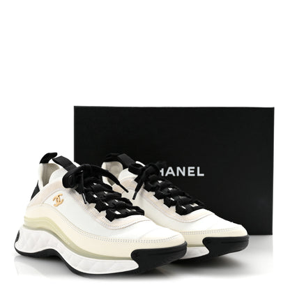 Chanel Velvet Calfskin Mixed Fibers CC Sneakers 37.5 Ivory Black 9 of 9