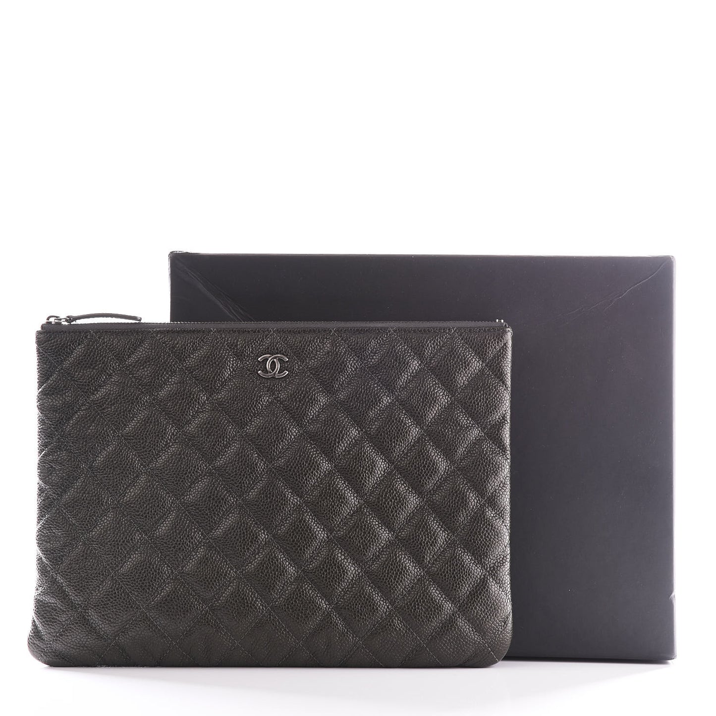 Caviar Quilted Medium Cosmetic Case Charcoal