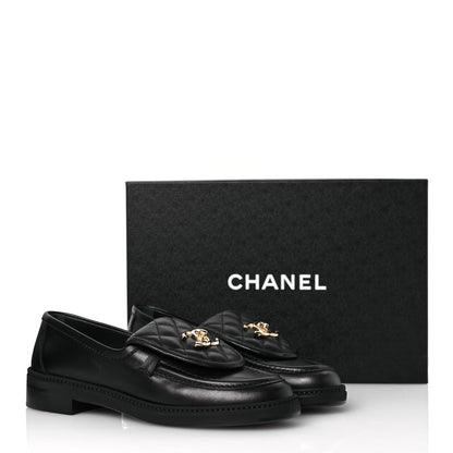 Chanel Lambskin Quilted CC Turnlock Loafers 37 Black 11 of 11