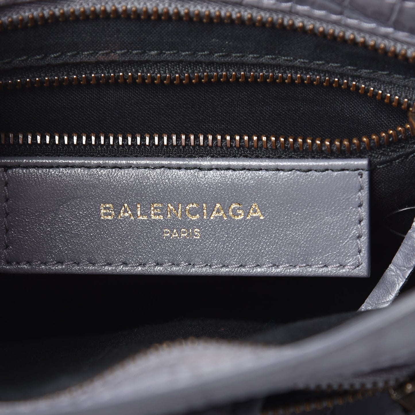 Calfskin Crocodile Embossed Classic Hardware Mini City Gris Beton