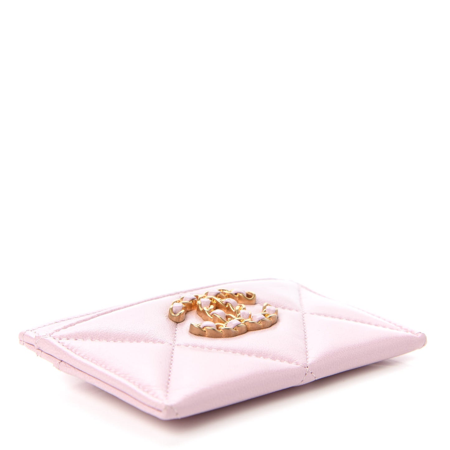 Lambskin Quilted Chanel 19 Card Holder Light Pink