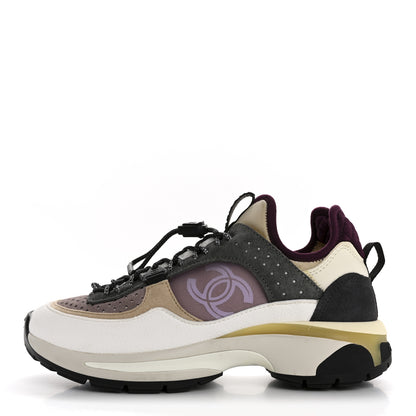 Chanel Fabric Suede Calfskin Mesh Womens CC Sneakers 36 White Grey Purple 1 of 9