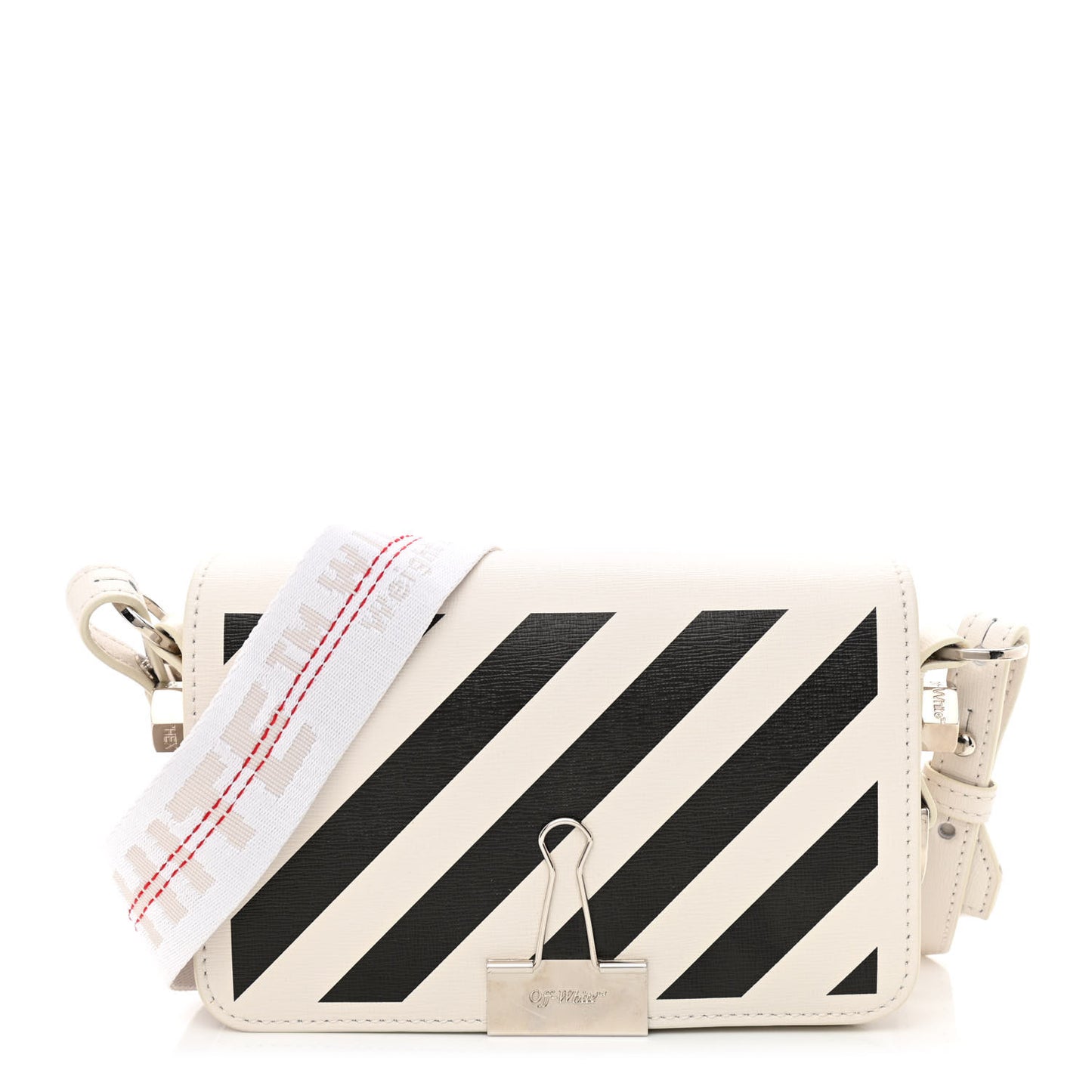 Saffiano Striped Mini Diag Binder Clip Bag White Black