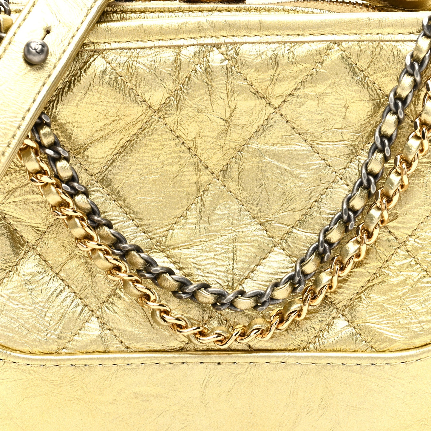 Metallic Aged Calfskin Quilted Small Gabrielle Hobo Gold