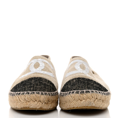 Chanel Toile Sequin CC Espadrilles 40 Beige Black 2 of 9