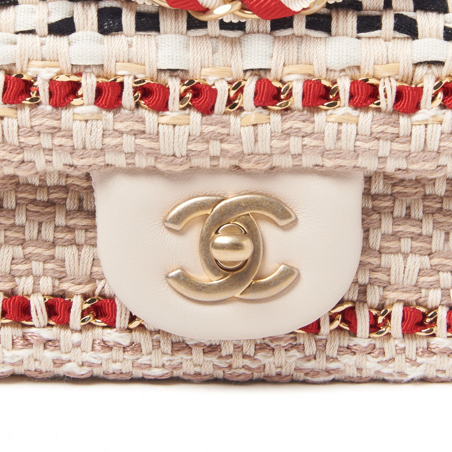 Cotton Raffia Lambskin Woven Mini Rectangular Flap Beige Red Black