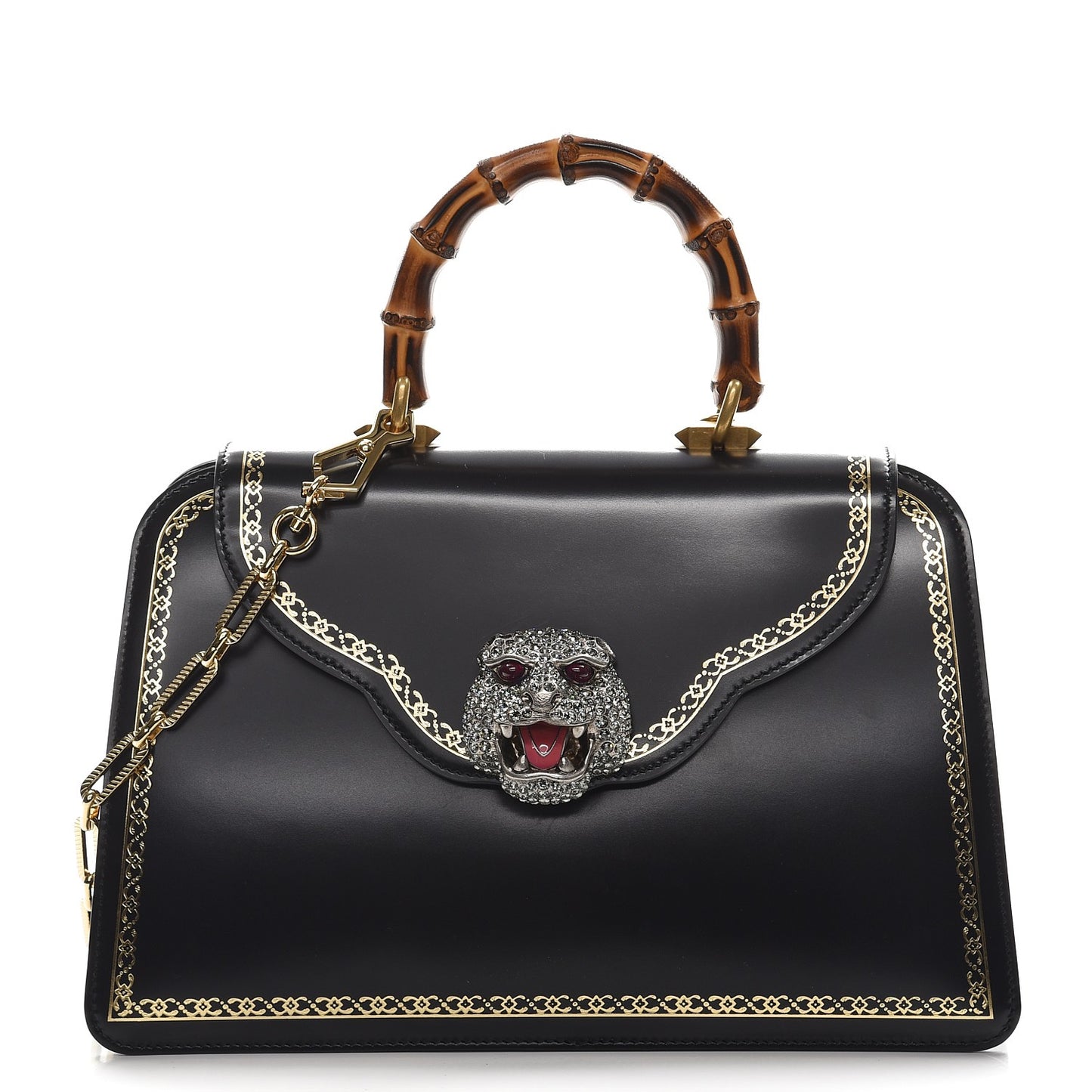 Calfskin Bamboo Medium Thiara Top Handle Bag Black