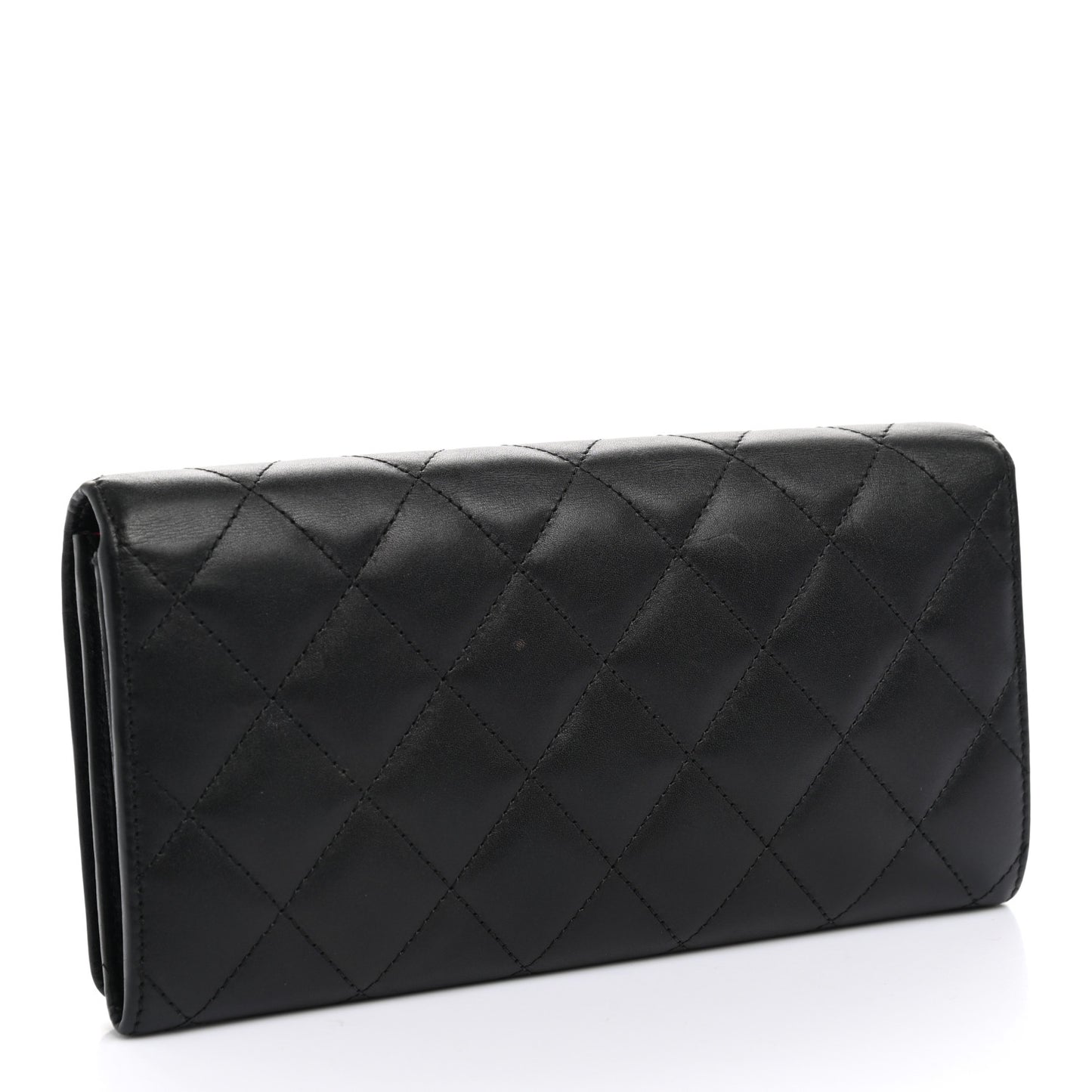 Calfskin Quilted Cambon Gusset Flap Wallet Black