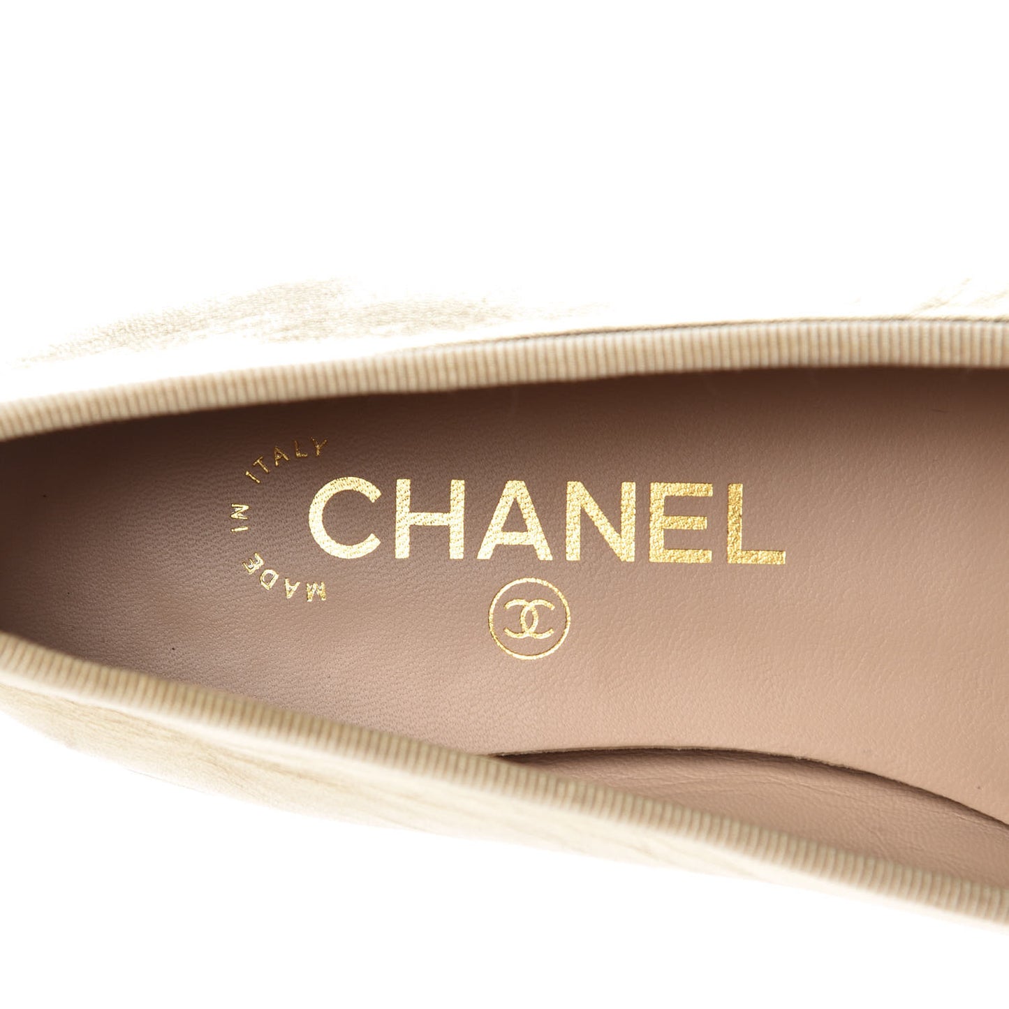 Metallic Lambskin Caviar CC Cap Toe Ballerina Flats 37.5 Light Gold