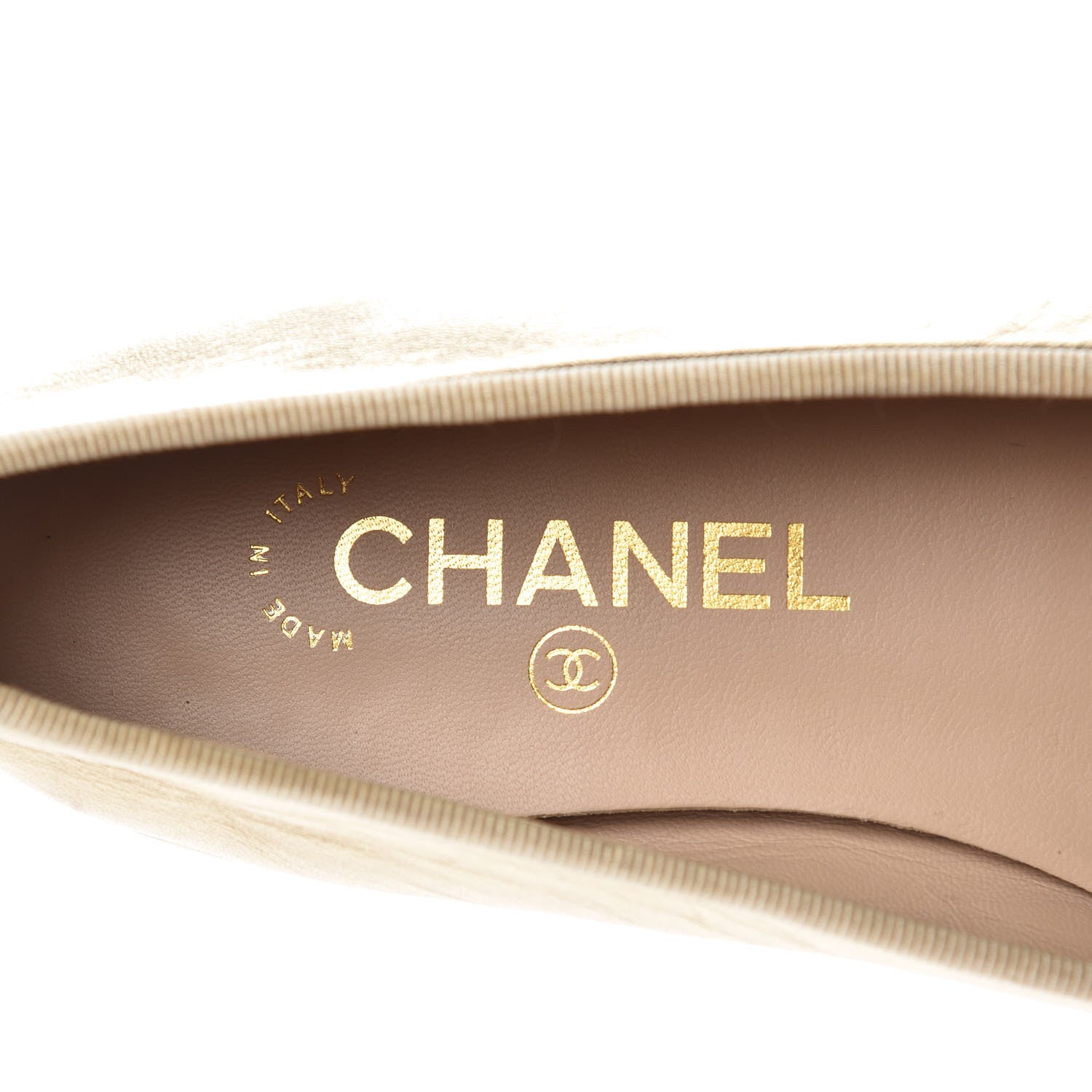 Chanel Metallic Lambskin Caviar CC Cap Toe Ballerina Flats 37.5 Light Gold 6 of 11