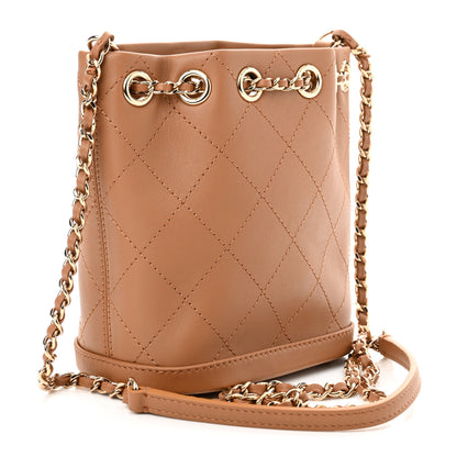 Chanel Calfskin Stitched Chain Bucket Bag Camel 3 of 10