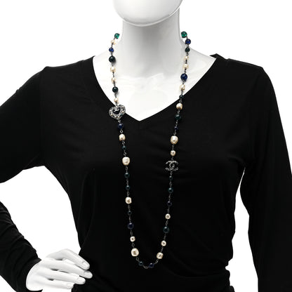 Chanel Pearl Resin Beaded CC Heart Long Necklace Ruthenium Multicolor 2 of 6