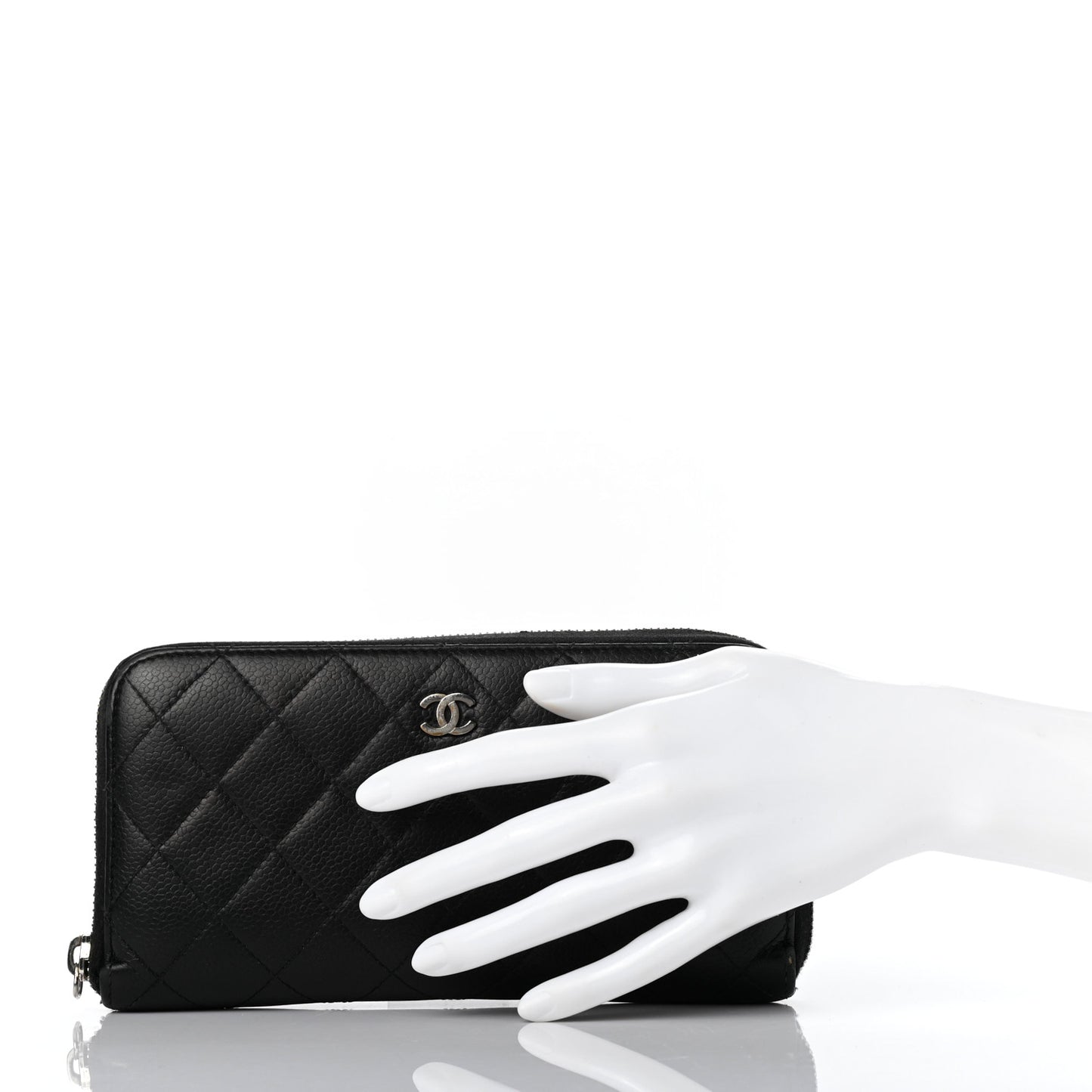 Caviar Quilted Large Gusset Zip Around Wallet Black