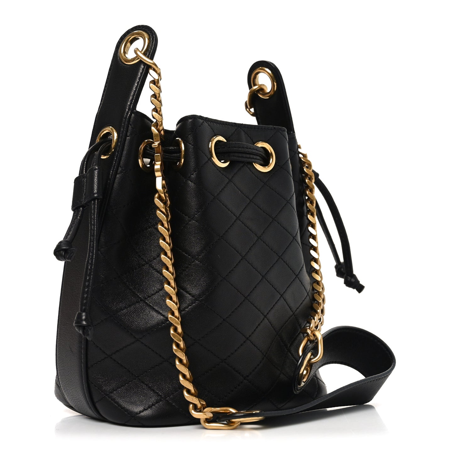 Lambskin Carre Quilted Small Cassandre Bucket Bag Black