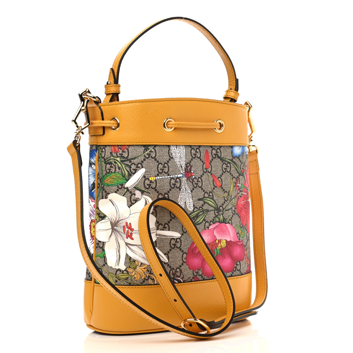 GG Supreme Monogram Flora Small Ophidia Bucket Bag Beige Multicolor Crop