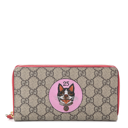 Gucci GG Supreme Monogram Bosco Patch Zip Around Wallet Beige Malva Hibiscus Red 1 of 5