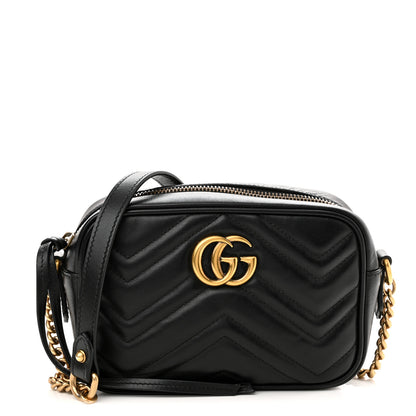 Gucci Calfskin Matelasse Mini GG Marmont Chain Shoulder Bag Black 1 of 10