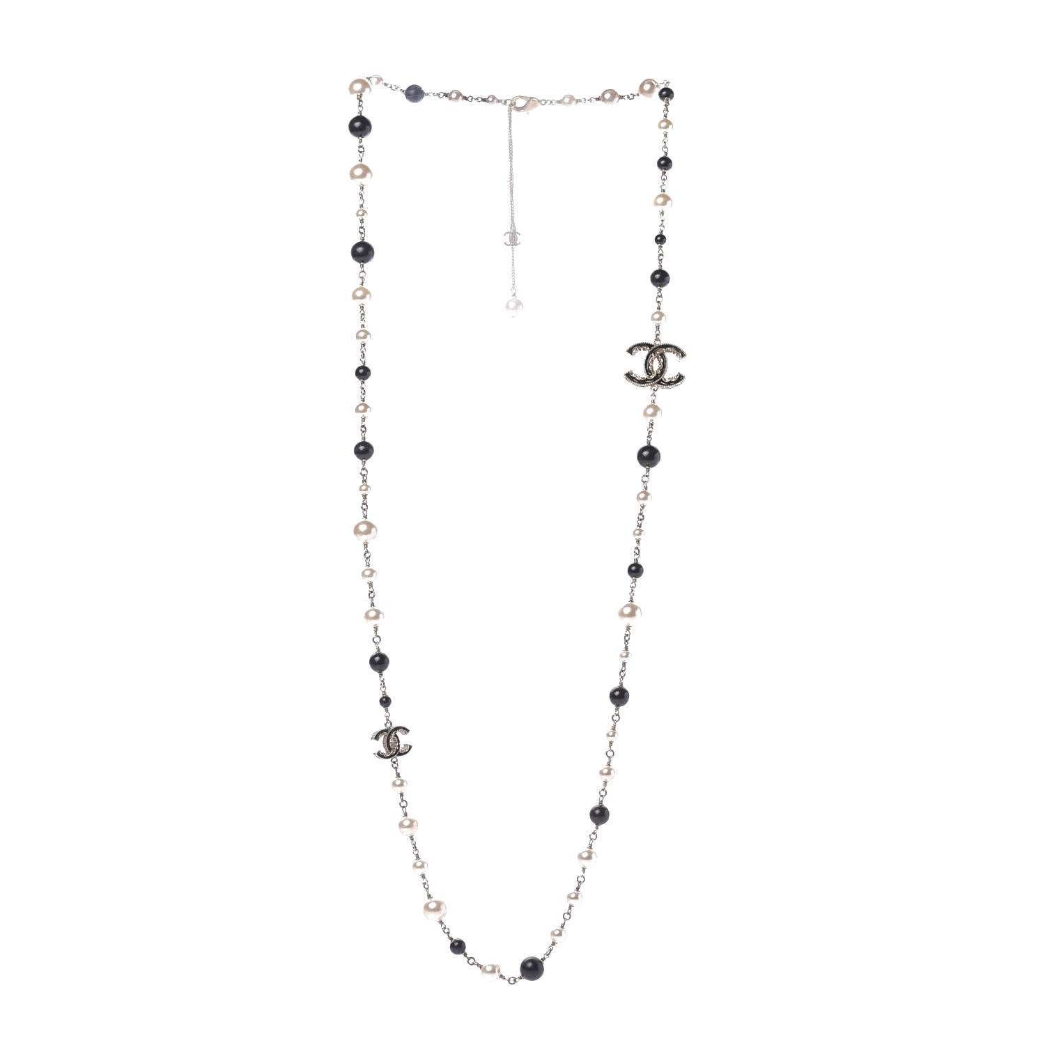 Chanel Pearl Bead Enamel CC Long Necklace Black Gold 3 of 10