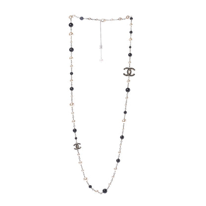 Chanel Pearl Bead Enamel CC Long Necklace Black Gold 3 of 10
