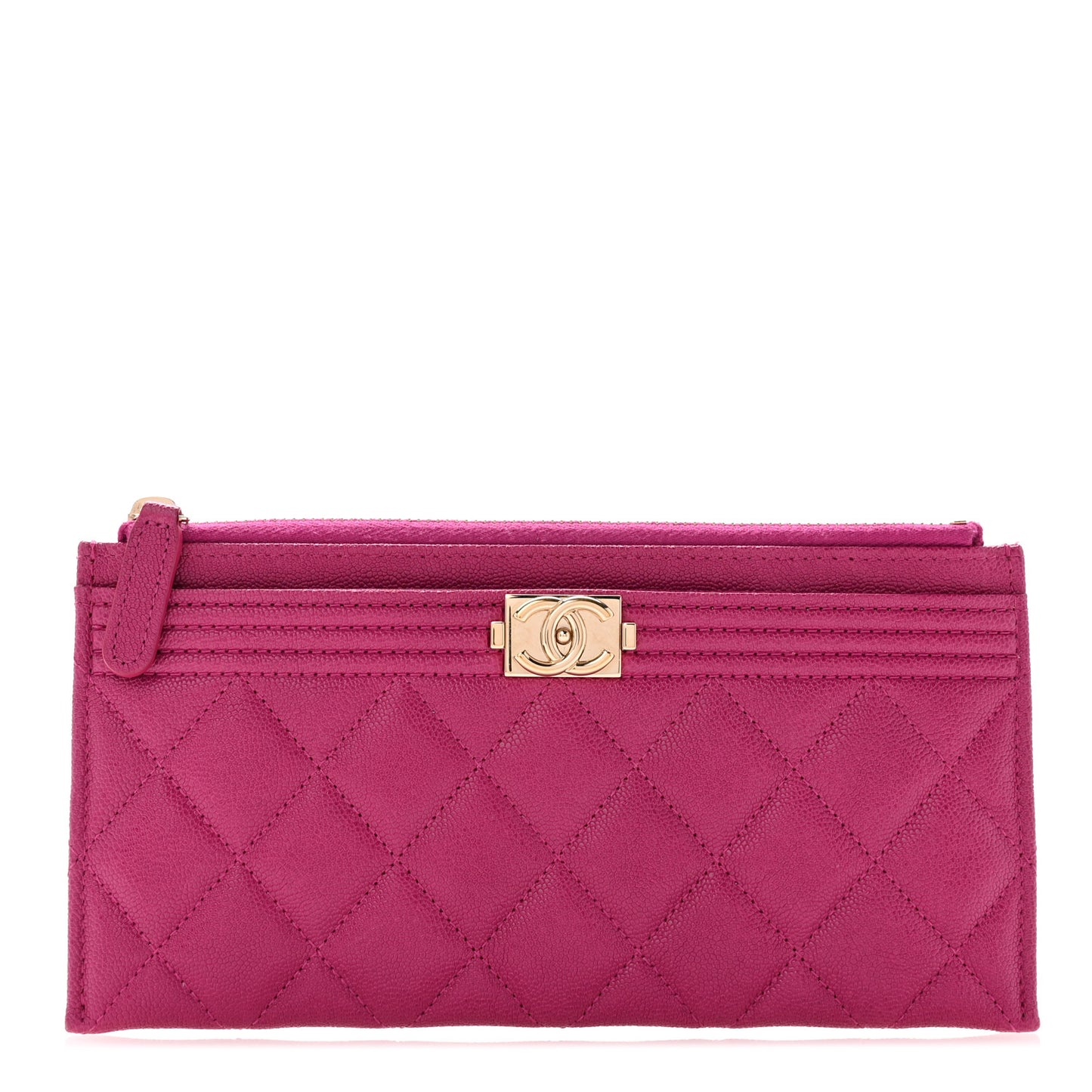 Caviar Quilted Classic Zip Boy Pouch Fuchsia