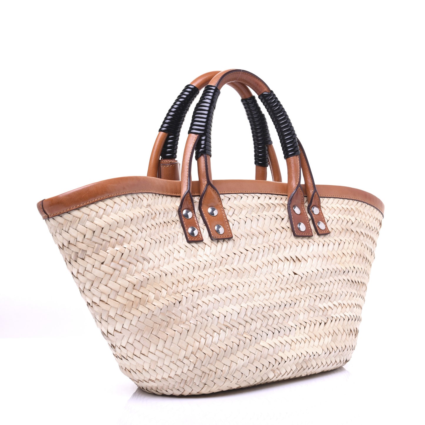 Straw Calfskin Bistrot Panier Small Tote Natural