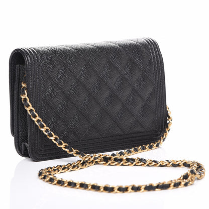 Chanel Caviar Quilted Boy Wallet On Chain WOC Black 3 of 8