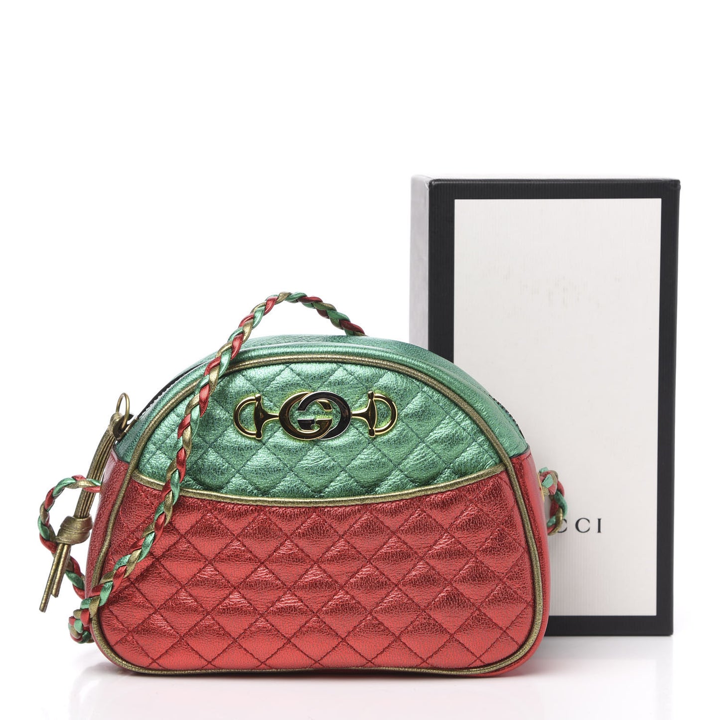 Laminated Nappa Trapuntata Mini Zumi Dome Shoulder Bag Rosso Jasmine Green Rame