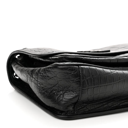 Saint Laurent Crinkled Calfskin Crocodile Embossed Monogram Medium Niki Chain Satchel Black 9 of 10