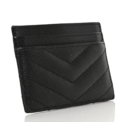Saint Laurent Grain De Poudre Matelasse Chevron Monogram Credit Card Case Black 3 of 7