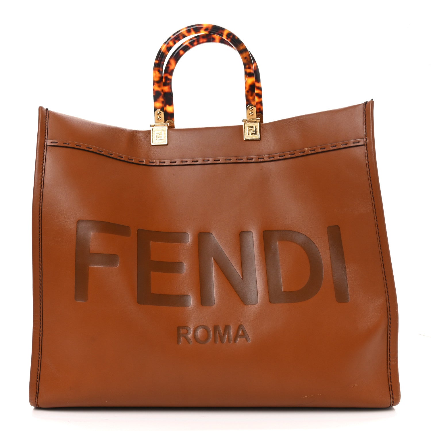 Fendi Vitello King Plexiglass Large Fendi Sunshine Shopper Tote Cuoio 1 of 9
