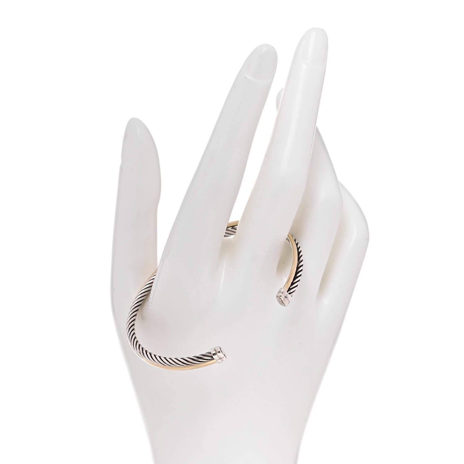 David Yurman Sterling Silver 18K Yellow Gold 3mm Crossover Cuff Bracelet 2 of 4