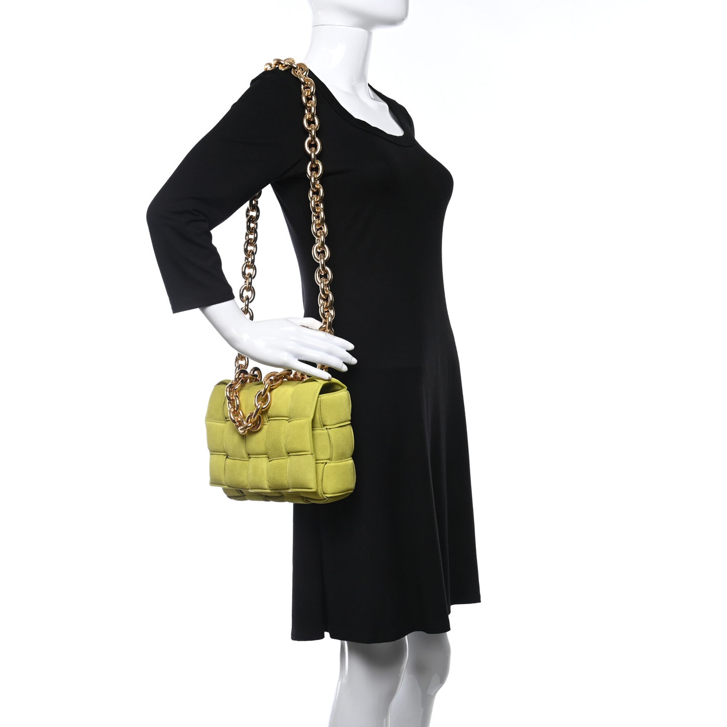 Suede Maxi Intrecciato Padded Chain Cassette Crossbody Bag Kiwi