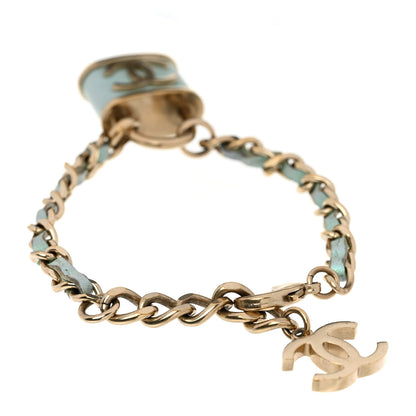 Chanel Metal Iridescent Lambskin Lock Bracelet Gold Light Blue 3 of 4